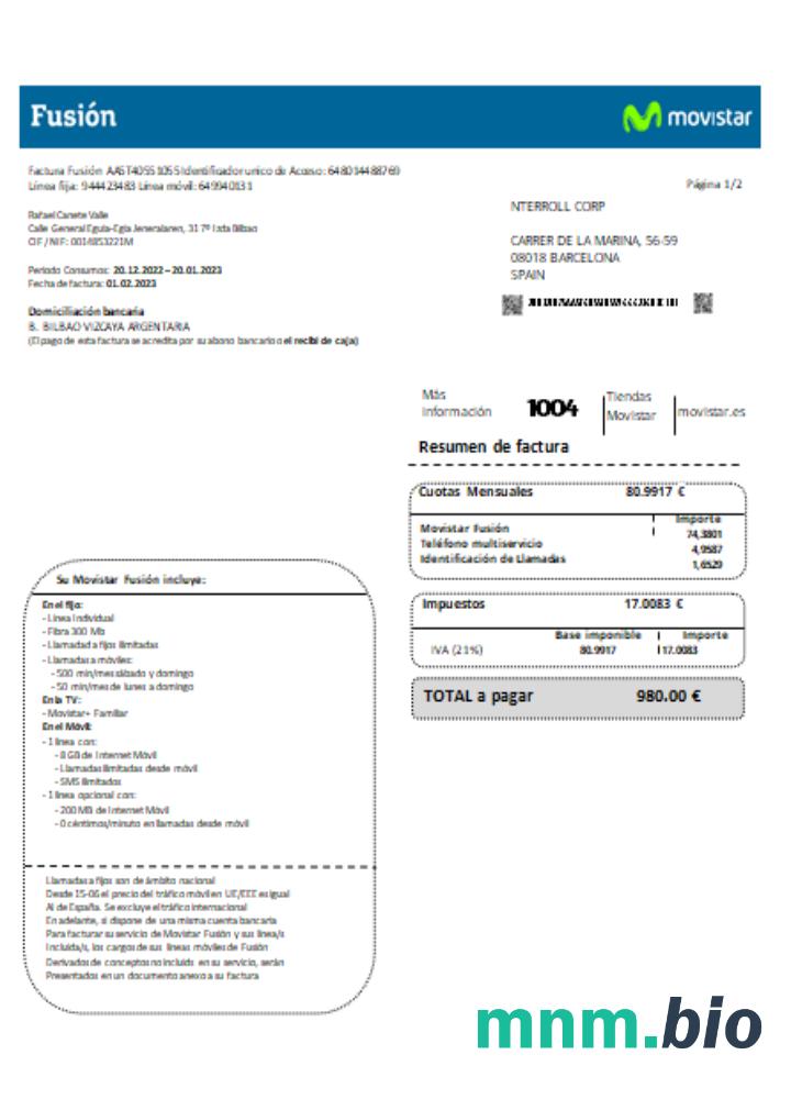 Rachunek biznesowy operatora telekomunikacyjnego Movistar Fusion